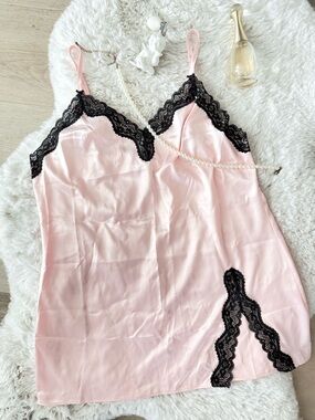 NWT Victoria’s Secret Tease Signature Pink Satin Lace Chemise Slip Dress S